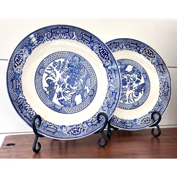 Willow Blue by Grindley 10” Dinner Plate Hotel/Restaurant Ware Vintage Set of 2 - Picture 1 of 6